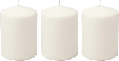 Stonebriar 3 Pack Tall 3 x 4 Inch 35 Hour Long Burning Unscented White Wax Pillar Candles