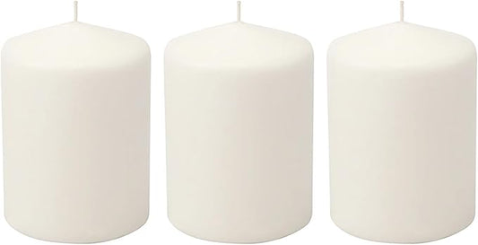 Stonebriar 3 Pack Tall 3 x 4 Inch 35 Hour Long Burning Unscented White Wax Pillar Candles