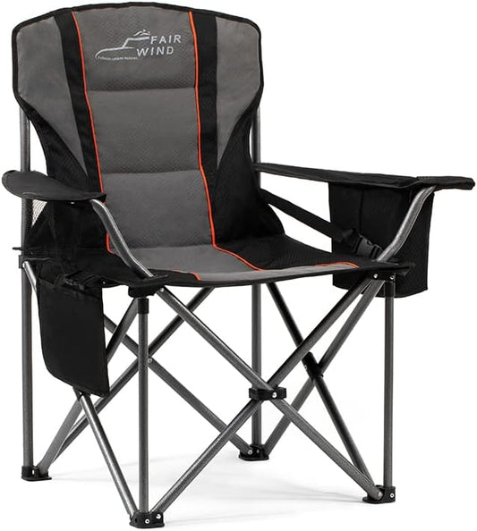 FAIR WIND Oversized Fully Padded Camping Chair with Lumbar Support, Heavy Duty Quad Fold Chair with