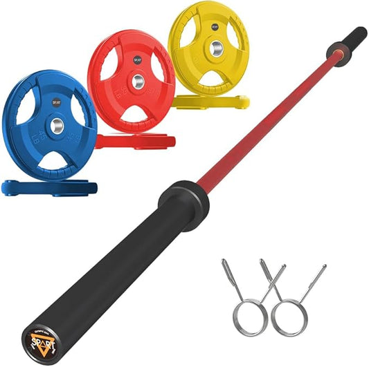 7FT Olympic Barbell Bar with Weight Plate Set Combo, Solid Olympic Bar with Bearings, 700Lbs Capacity Weight Bar for Home Gym Strength Training, Weightlifting, Powerlifting, Fit for 2" Olympic Plates