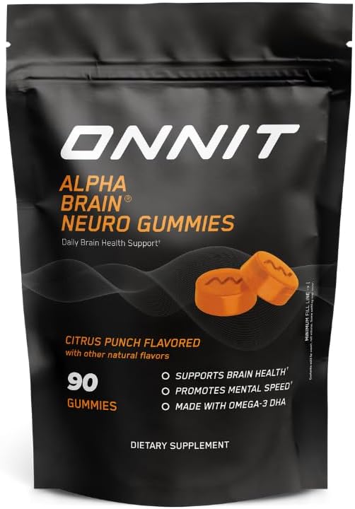 ONNIT Alpha Brain Neuro Focus Gummies - Vegan Gummies with Omega-3s, Lutein, Zeaxanthin & Caffeine