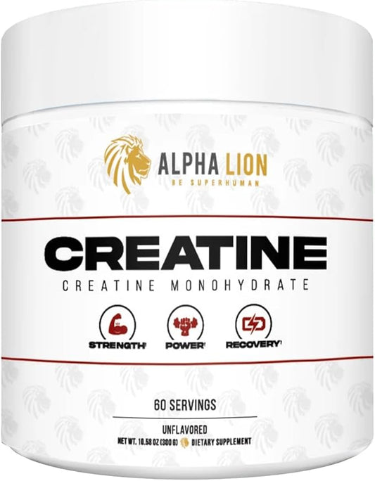 ALPHA LION Creatine Monohydrate Powder, 5000mg Per Serving (5g), Supports Muscle Strength, Power, Athletic Performance, Pure Creatina Monohydrata en Polvo Supplement (60 Servings, Unflavored)