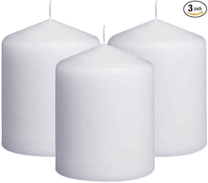 3x4 Inch White Pillar Candles, 3 Packs Unscented Dripless Smokeless Cylinder Candles for Christmas, Wedding, Party, Home and Dinner Table, 45 Hours Burn