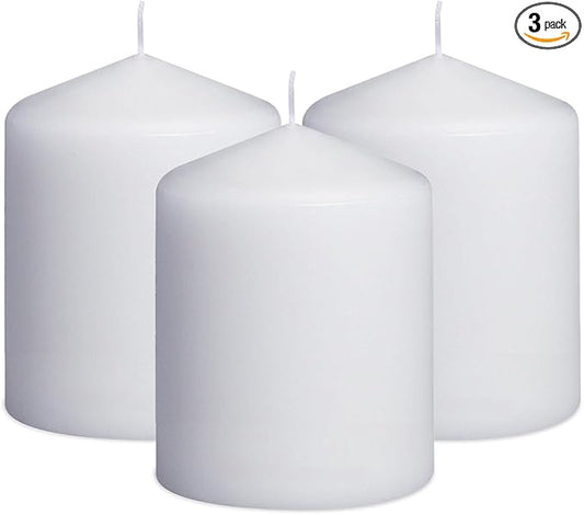 3x4 Inch White Pillar Candles, 3 Packs Unscented Dripless Smokeless Cylinder Candles for Christmas, Wedding, Party, Home and Dinner Table, 45 Hours Burn