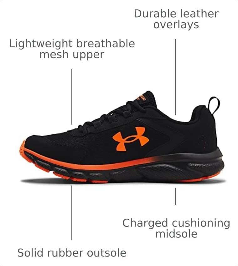 Under Armour Men's Charged Assert 9DISC, Black/Blaze/Orange, 9.5 M US