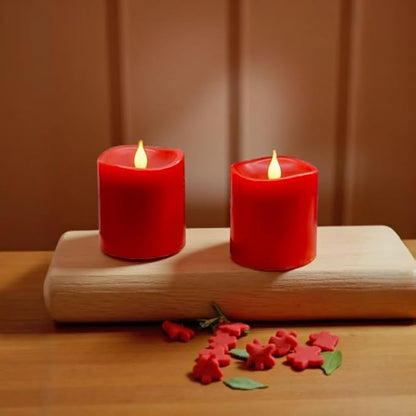 Red Flameless LED Candles 3 inch Diameter Real Wax 2AA Battery Operated 600hr+ Flickering Candles with Timer Remote Control for Halloween Thanksgiving Christmas Wedding Indoor (Red, 3″×3″- 2 PCS)