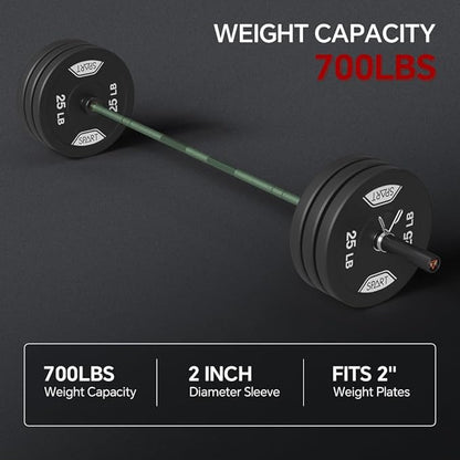 7FT Olympic Barbell Bar with Weight Plate Set Combo, Solid Olympic Bar with Bearings, 700Lbs Capacity Weight Bar for Home Gym Strength Training, Weightlifting, Powerlifting, Fit for 2" Olympic Plates
