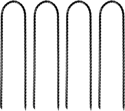 12" Trampoline Stake Anchors high Wind u Stakes for Ground Anchors Heavy Duty Stakes Trampoline Anchor Accessories (Black-4PCS)