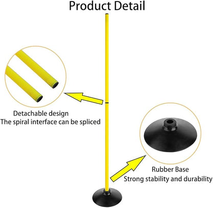 6FT Soccer Agility Poles with Rubber Base Detachable Speed Agility Stick Slalom Speed Training Pole Set for Sports