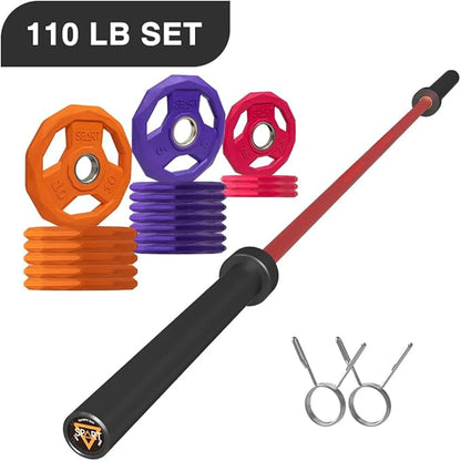 7FT Olympic Barbell Bar with Weight Plate Set Combo, Solid Olympic Bar with Bearings, 700Lbs Capacity Weight Bar for Home Gym Strength Training, Weightlifting, Powerlifting, Fit for 2" Olympic Plates