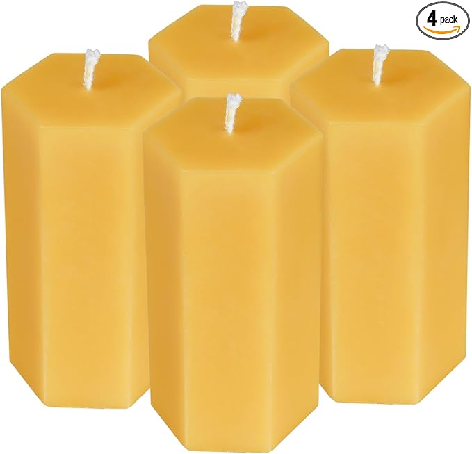 4PCS Hexagon Beeswax Pillar Candles,Large Handmade Pure Beeswax Candle,Unscented Smokelessï¼? * 4",18H, Raw