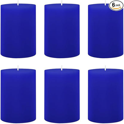 6 Packs 2.75x3.25 Inch Blue Colored Pillar Candles, Unscented Dripless Non-Toxic Smokeless Clean Long Lasting Burning Cylinder Candles for Home Dinner Table Decoration Emergency Power Outage