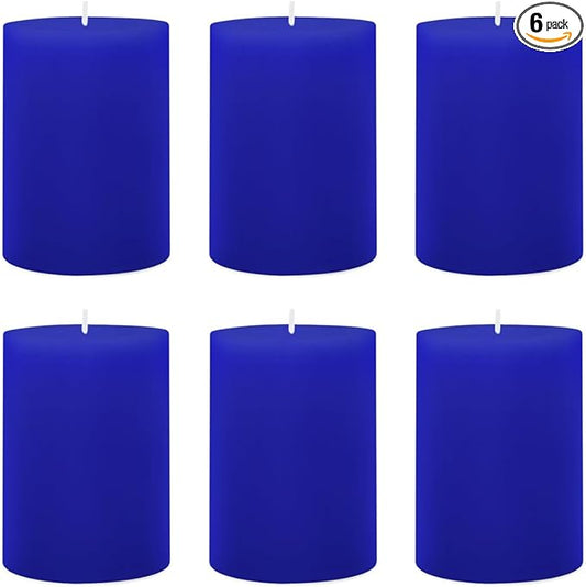 6 Packs 2.75x3.25 Inch Blue Colored Pillar Candles, Unscented Dripless Non-Toxic Smokeless Clean Long Lasting Burning Cylinder Candles for Home Dinner Table Decoration Emergency Power Outage