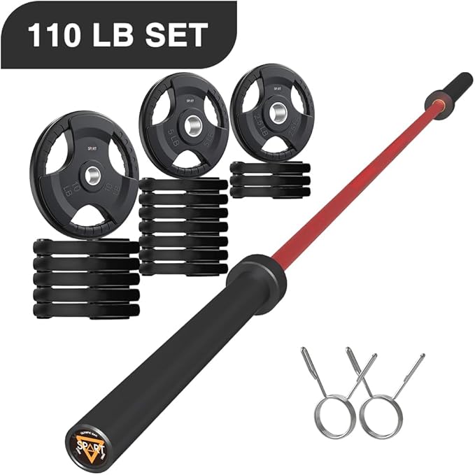 7FT Olympic Barbell Bar with Weight Plate Set Combo, Solid Olympic Bar with Bearings, 700Lbs Capacity Weight Bar for Home Gym Strength Training, Weightlifting, Powerlifting, Fit for 2" Olympic Plates