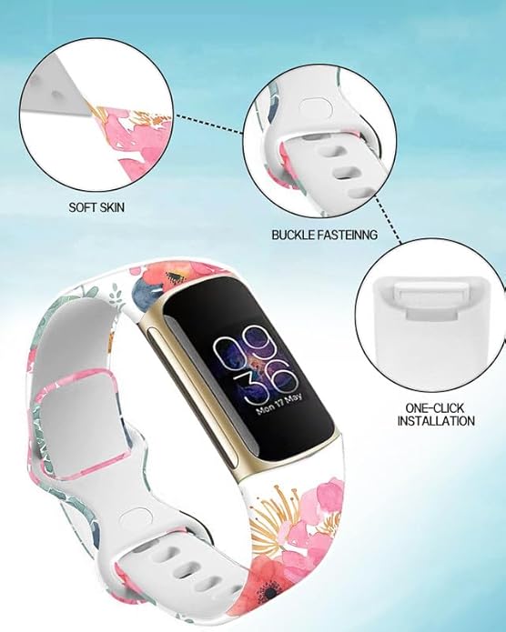 Compatible with Charge 6/Charge 5 WatchBands for Women Men,Elastic Adjustable Wristbands,Breathable Sport Band Soft Waterproof Health Tracker