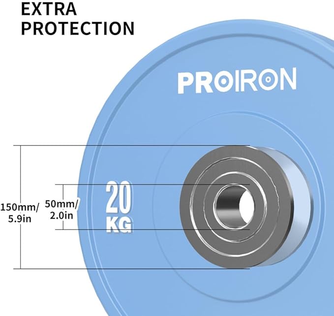 PROIRON Olympic Rubber Bumper Plates,Floor Protective Weight Plates,2" Solid Weight Plates for Barbell Strength Training and Weight Lifting,Less Impact, Absorb Bounce & Shock,5KG(11LB)/10KG(22LB)/15KG(33LB)/20KG(44LB),Single or Pair