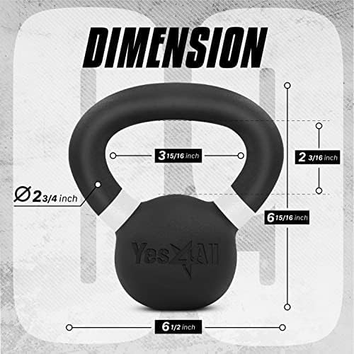Yes4All Kettlebell, Heavy Duty Powder Coated Cast Iron Kettlebells, Non-Slip Handle & Flat Bottom for Conditioning, Strength Training & Full Body Exercises at Home Gym - Single & Pair