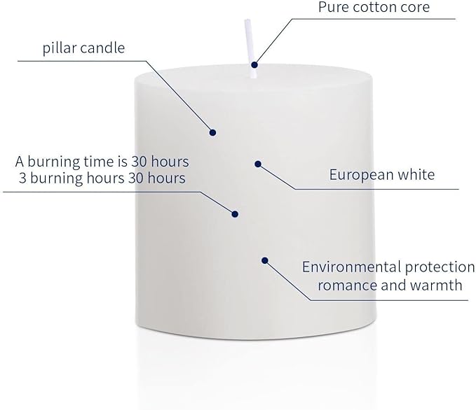 3×3 White Pillar Candles Set of 3 Unscented Handpoured Weddings, Home Decoration, Restaurants, Spa, Church Smokeless Cotton Wick 90 Hour