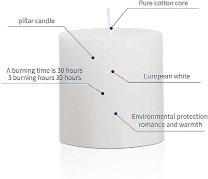 3×3 White Pillar Candles Set of 3 Unscented Handpoured Weddings, Home Decoration, Restaurants, Spa, Church Smokeless Cotton Wick 90 Hour