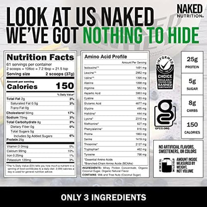 NAKED Vanilla Whey Protein Powder - All Natural Grass Fed Whey Protein Powder, Vanilla Flavor, Organic Coconut Sugar, 5Lb Bulk, GMO-Free, Soy Free, Gluten Free - 61 Servings