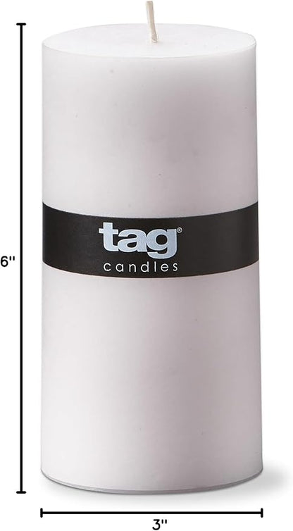 TAG Chapel 3X6 White Pillar Paraffin Wax Candle Unscented Drip-Free Long Burning 85 Hours for Home Decor Wedding Parties 3x6 White