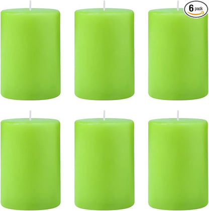 6 Packs 2.75x3.25 Inch Light Green Color Pillar Candles, Unscented Dripless Non-Toxic Smokeless Clean Long Lasting Cylinder Candles for St. Patrick's Day Home Dinner Table Power Outage Emergency