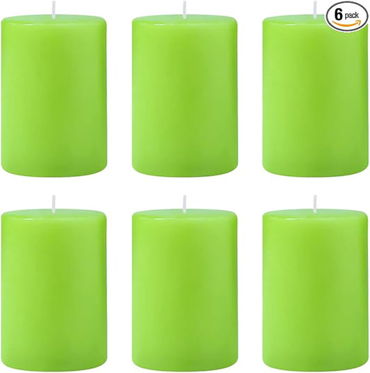 6 Packs 2.75x3.25 Inch Light Green Color Pillar Candles, Unscented Dripless Non-Toxic Smokeless Clean Long Lasting Cylinder Candles for St. Patrick's Day Home Dinner Table Power Outage Emergency