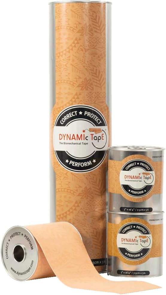 Dynamic Tape Original | Biomechanical Adhesive Tape | Physio Tape for Knee, Ankle, Shoulder, Leg, Muscle Support | Sports Tape for Football, Rugby, Ideal for Athletes | Beige & Beige - 3" (1)