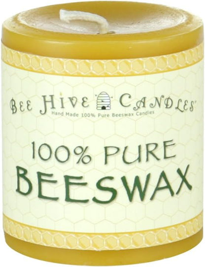 100% Pure Beeswax Pillar Candle (3" x 3") | Natural Beeswax Candles | Soy, Paraffin & Fragrance Free | Handmade in The USA