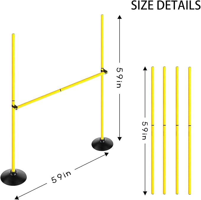 Adjustable Height Agility Hurdle Set Multi-Function Soccer Trainning Pole Set Coaching Sticks with Rubber Base