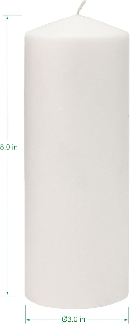 Stonebriar 3 Pack Tall 3 x 8 Inch 80 Hour Long Burning Unscented White Wax Pillar Candles