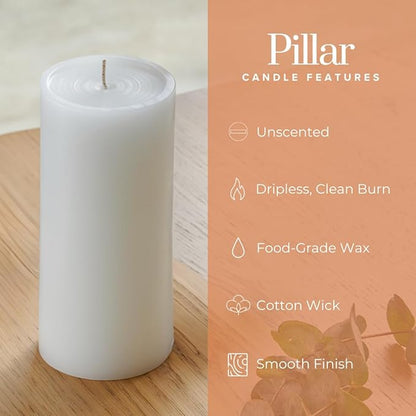 Simply Soson 3x6 inch White Pillar Candles Set of 6, Smooth Texture, Unscented White Candles, Dripless Candles, 3 inch Pillar Candles Ideal as Wedding, Parties, Spas, Dinner, Home Decoration, Church