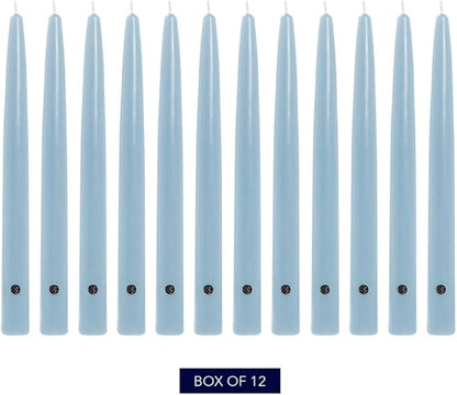 Colonial Candle Unscented Taper Candle, Handipt Collection, Coastal Blue, 12 in, Pack of 12 - Up to 10 Hours Burn