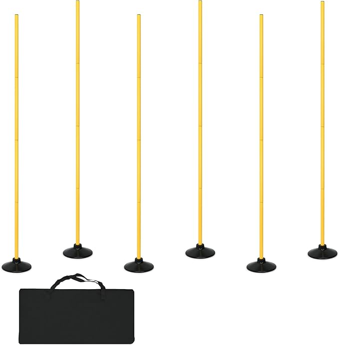 tonchean 6PCS Soccer Agility Poles 5.57FT Adjustable Football Basketball Speed and Agility Training Equipment Detachable Sports Training Speed Slalom Poles for Football, Rugby, Basketbal