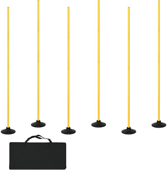 tonchean 6PCS Soccer Agility Poles 5.57FT Adjustable Football Basketball Speed and Agility Training Equipment Detachable Sports Training Speed Slalom Poles for Football, Rugby, Basketbal