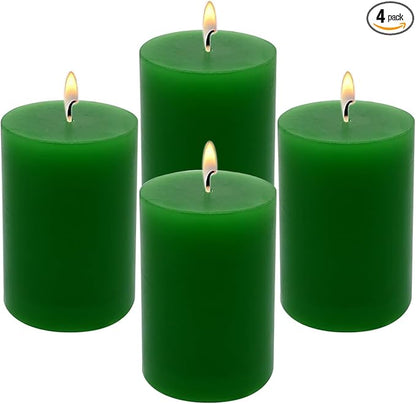 4 Packs 2x3 Inch Green Pillar Candles Small 24 Hours Unscented Dripless Cylinder Colored Candles for St. Patrick's Day Easter Home Dinner Table Christmas Wedding Relaxation Spa Church