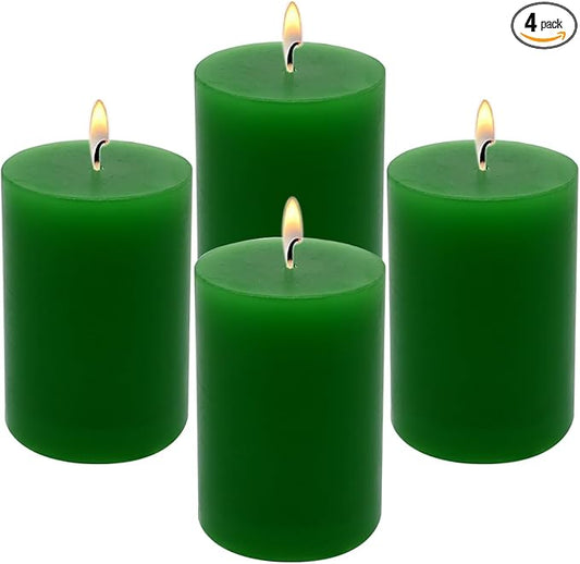 4 Packs 2x3 Inch Green Pillar Candles Small 24 Hours Unscented Dripless Cylinder Colored Candles for St. Patrick's Day Easter Home Dinner Table Christmas Wedding Relaxation Spa Church