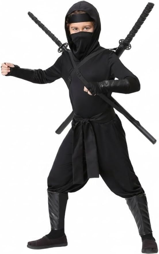 Sword Back Holster Complete with Balaclava. Black Leather Carrying Case, Ninja Hero Sheath-Weapons Holder for Anime or Halloween Costumes and Medieval Warrior Cosplay - Soport para espadas Ninja