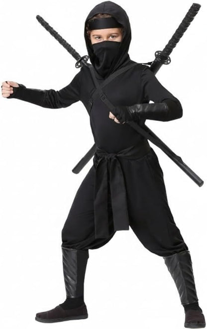 Sword Back Holster Complete with Balaclava. Black Leather Carrying Case, Ninja Hero Sheath-Weapons Holder for Anime or Halloween Costumes and Medieval Warrior Cosplay - Soport para espadas Ninja