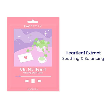 FACETORY K Beauty Face Mask Skin Care - CALMING Sheet Mask for ACNE-PRONE Skin with Heartleaf Extract | Calms Redness Smoothes Texture (5 Pack)