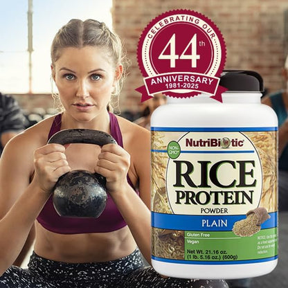 NutriBiotic ??Plain Rice Protein, 1 Lb 5 oz (600g) - Low Carb, Keto-Friendly, Vegan, Raw Protein Powder - Grown & Processed Without Chemicals, GMOs or Gluten - Easy to Digest & Nutrient-Rich