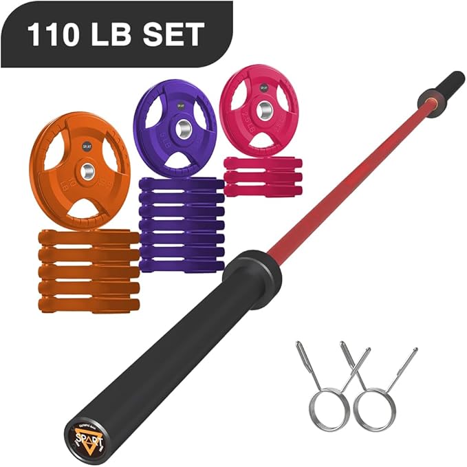 7FT Olympic Barbell Bar with Weight Plate Set Combo, Solid Olympic Bar with Bearings, 700Lbs Capacity Weight Bar for Home Gym Strength Training, Weightlifting, Powerlifting, Fit for 2" Olympic Plates