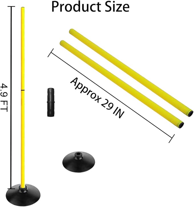 TNZMART 4.9FT Training Agility Poles Set Detachable Soccer Training Sticks Slalom Poles with 10 Disc Cones and Speed Ladder