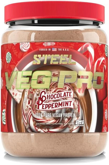 Steel Supplements Veg-PRO | Vegan Protein Powder, Chocolate Peppermint | 25 Servings (1.65lbs) | Protein Powder with BCAA Amino Acid | Gluten Free | Non Dairy | Low Carb Formula