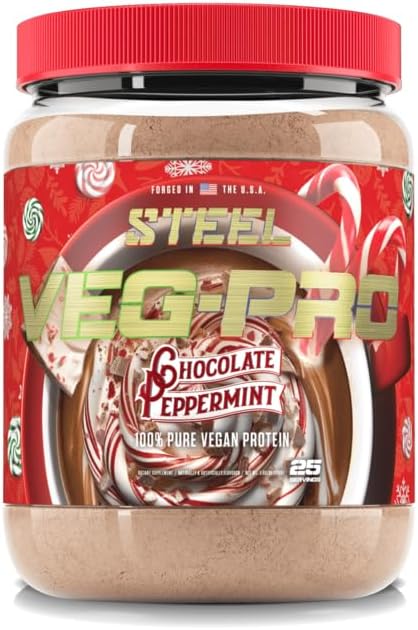 Steel Supplements Veg-PRO | Vegan Protein Powder, Chocolate Peppermint | 25 Servings (1.65lbs) | Protein Powder with BCAA Amino Acid | Gluten Free | Non Dairy | Low Carb Formula