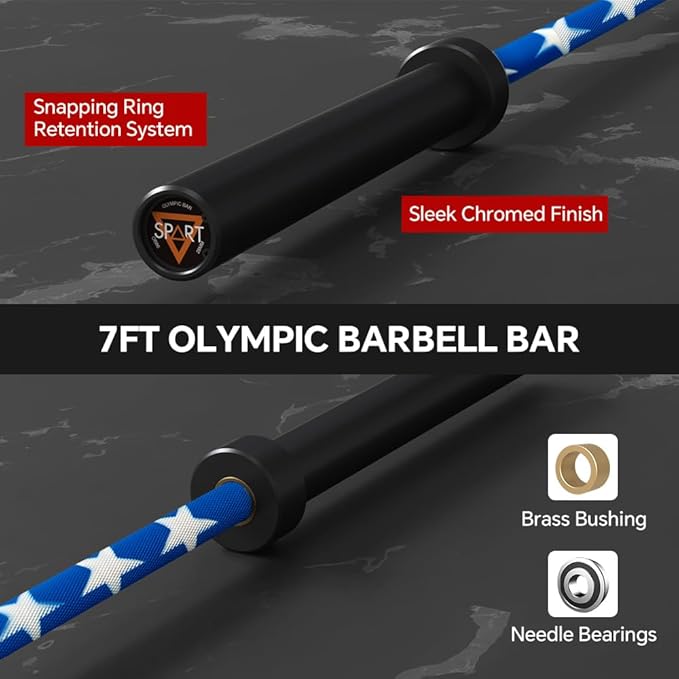 7FT Olympic Barbell Bar with Weight Plate Set Combo, Solid Olympic Bar with Bearings, 700Lbs Capacity Weight Bar for Home Gym Strength Training, Weightlifting, Powerlifting, Fit for 2" Olympic Plates