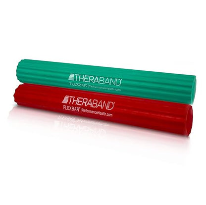 THERABAND FlexBar, 2 Pack, Red, Green, Therapy Twist Bar, Hand & Wrist Strength, Tennis & Golfer's Elbow, Tendonitis, Rehab Tool for Resistance Based Exercise, Grip Training and Pain Relief