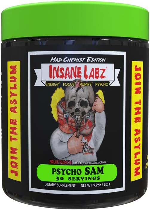 Insane Labz Psycho Sam, High Stimulant Pre Workout Powder, 30 Srvgs (30 Servings (Pack of 1), Fruit