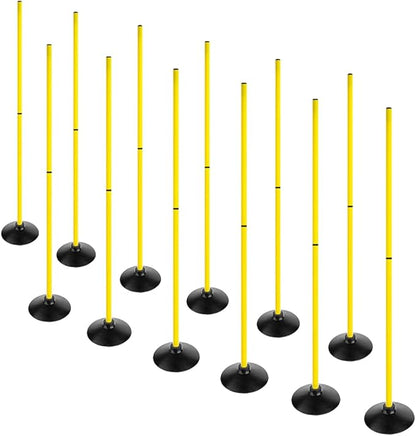 6FT Soccer Agility Poles with Rubber Base Detachable Speed Agility Stick Slalom Speed Training Pole Set for Sports