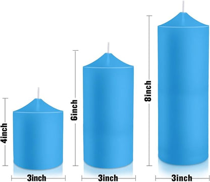 Pillar Candles 3 x 4, 6, and 8 inches, Large Handmade Candles Set of 3, Blue Decorative Candles for Wedding, Home Decoration, Dinner, Church
